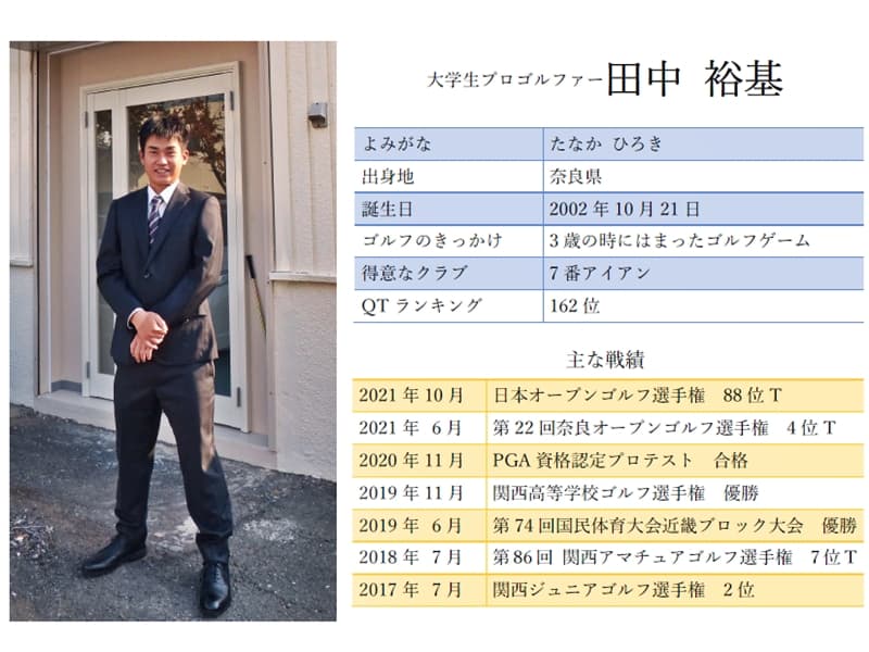 田中裕基君のポスター,Professional Golfer TANAKA Hiroki's profile
